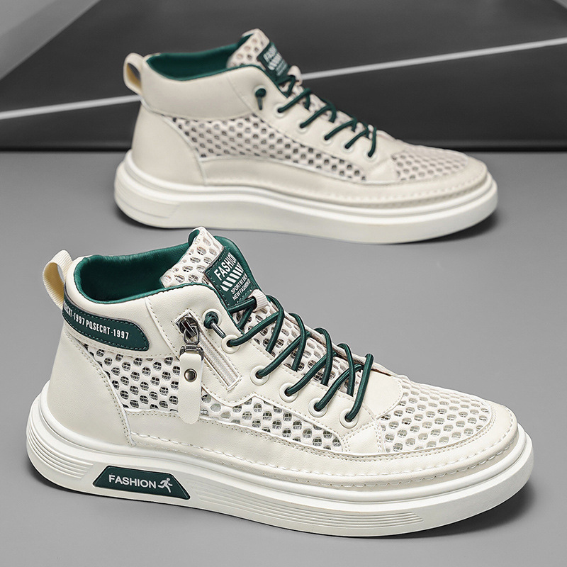 2026 primavera tendencia nueva malla hueca transpirable con suela gruesa zapatos casuales para hombres explosión de zapatos anti-deslizantes de alta altura