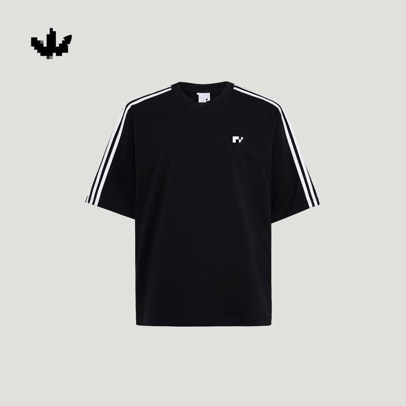 Three-Stripe Versatile Loose Sports Short-Sleeve T-Shirt for Men, New Summer Model, Adidas-Style White Loose Fit Three-Stripe Versatile Loose Sports Short-Sleeve T-Shirt for Men, New Summer Model, Adidas-Style White Loose Fit