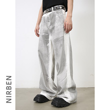 nirben牛仔|潮牌设计感脏脏裤宽松直筒牛仔裤男美式高街休闲长裤