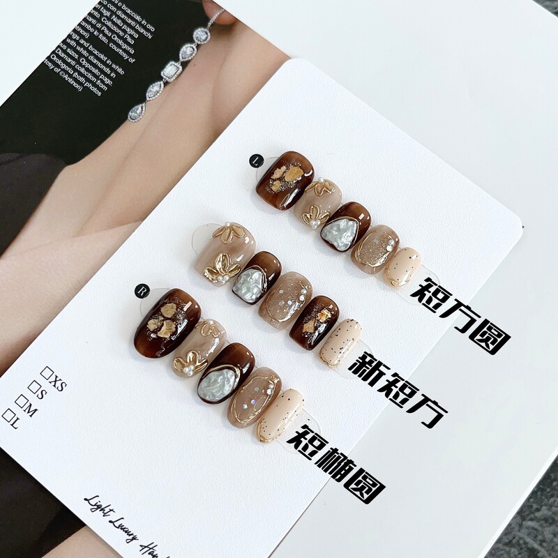 【An Yi】Baroque Metal Flower Handmade Wearable Nail Art Gradient Japanese Ins Style High-End Nail Stickers