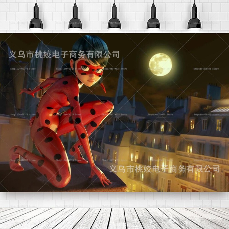 跨境亚马逊瓢虫雷迪儿童生日背景布乙烯基布派对装饰背景横幅接JI|undefined