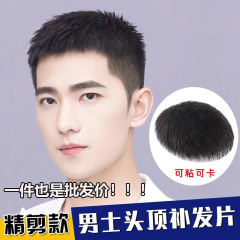 男性用ショートヘアウィッグ、完全本物の髪、シームレスな目に見えないウィッグ、男性用接着可能、軽くて薄い頭頂部ヘアピース