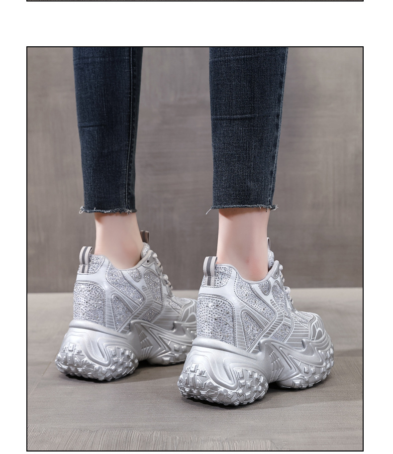 Giày sneaker nữ đế dày độn cao bên trong, phong cách bánh mì thoáng khí — Màu đen chi tiết 16