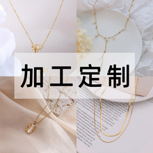 加工定制法式复古ins简约个性圆牌人像吊坠 项链 钛钢镀18k金项链