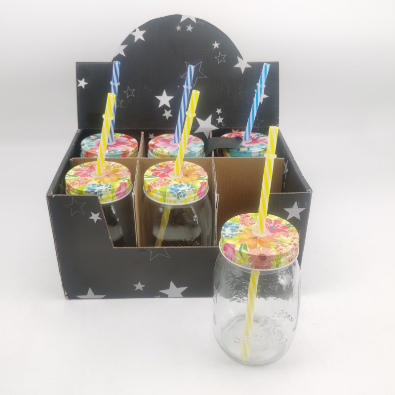 新款浮雕透明冷饮玻璃瓶果酱瓶鱼子酱瓶铝盖含密封圈吸管杯