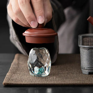 High-end Entry Luxury K9 Gold Leaf Turquoise Crystal Cut Glass Cover Set Tea Set Tea Ceremony Accessories Small Ornaments Cover