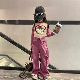女童秋款工装裤套装2026新款网红大童美式阔腿裤女孩春秋装两件套