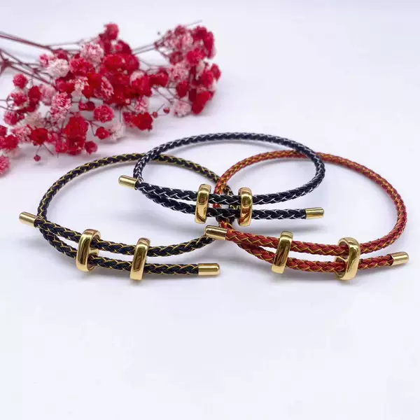 3mm Steel Wire Hand Rope Color-preserving 8-character Adjustment Buckle Real Gold Electroplated Cap Head DIY Braided Rope Bracelet Transfer Bead Hand Rope
