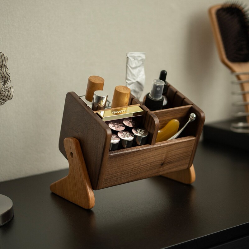 Walnut Wood Desktop Cosmetics Storage Box, Dressing Table Lipstick and Makeup Brush Holder, Home Remote Control Living Room Storage Box Walnut Wood Desktop Cosmetics Storage Box, Dressing Table Lipstick and Makeup Brush Holder, Home Remote Control Living Room Storage Box