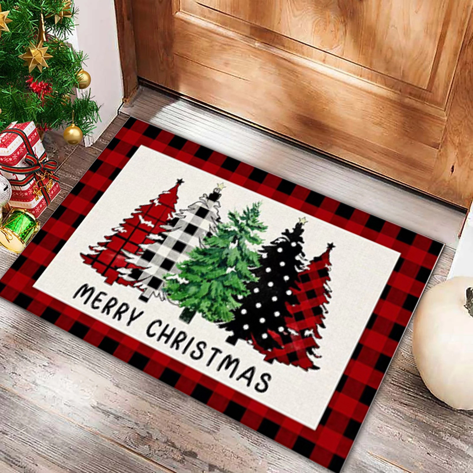 Nueva alfombra de puerta Grinch de Navidad Estera decorativa de Nochebuena Alfombra de piso de la generación del pelo del Amazonas Alfombra de piso