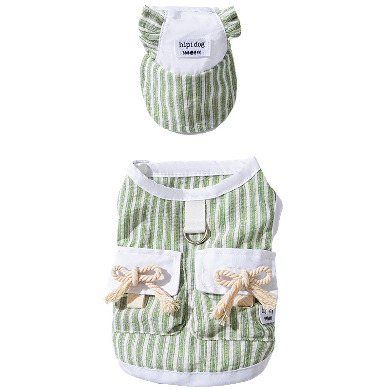 Gato Primavera Verano Simple Chaleco de princesa a rayas Sombrero Gato sin pelo Gato joven Perro Pet Ropa para gatos