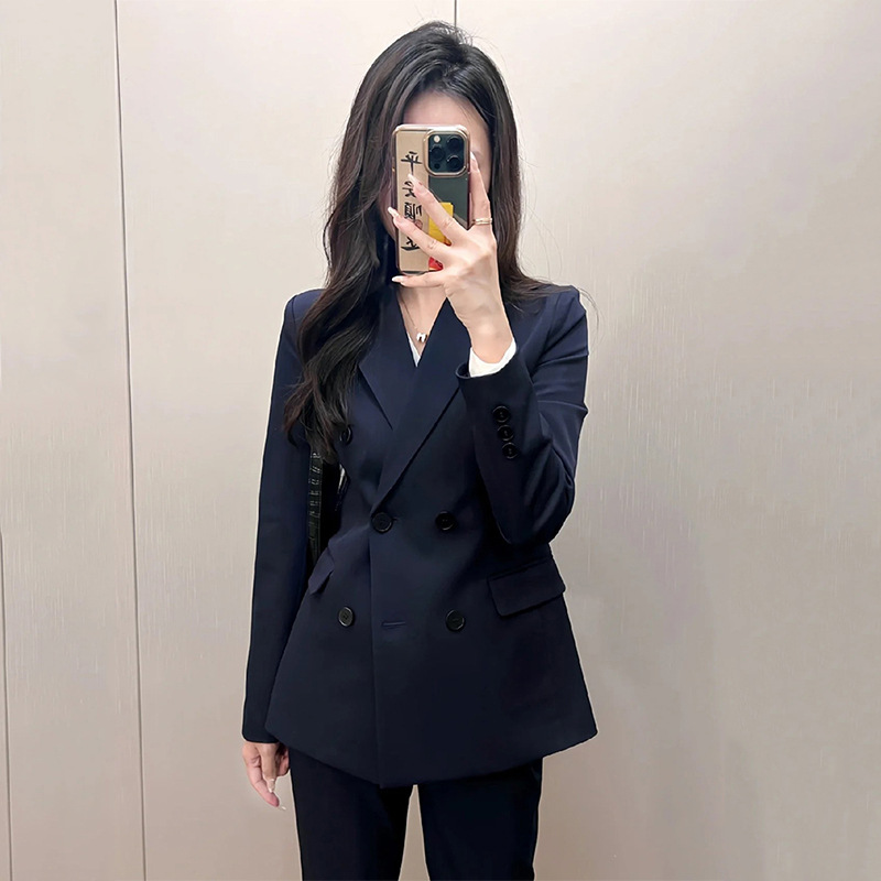 Set High-End Feel Jacket Casual Spring And Autumn Professional Wear Women's Three-Piece Double-Breasted Fashion Suit_voghion.com