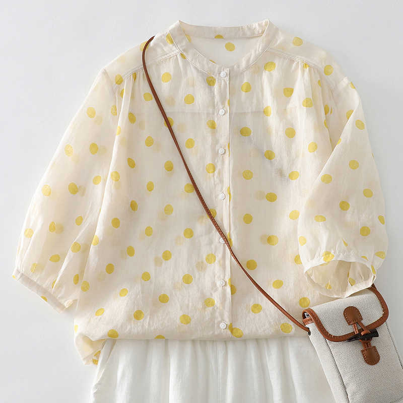 2026 Summer New Sweet Style Polka Dot Print Thin Breathable Summer Half-Sleeve Shirt for Women 2026 Summer New Sweet Style Polka Dot Print Thin Breathable Summer Half-Sleeve Shirt for Women