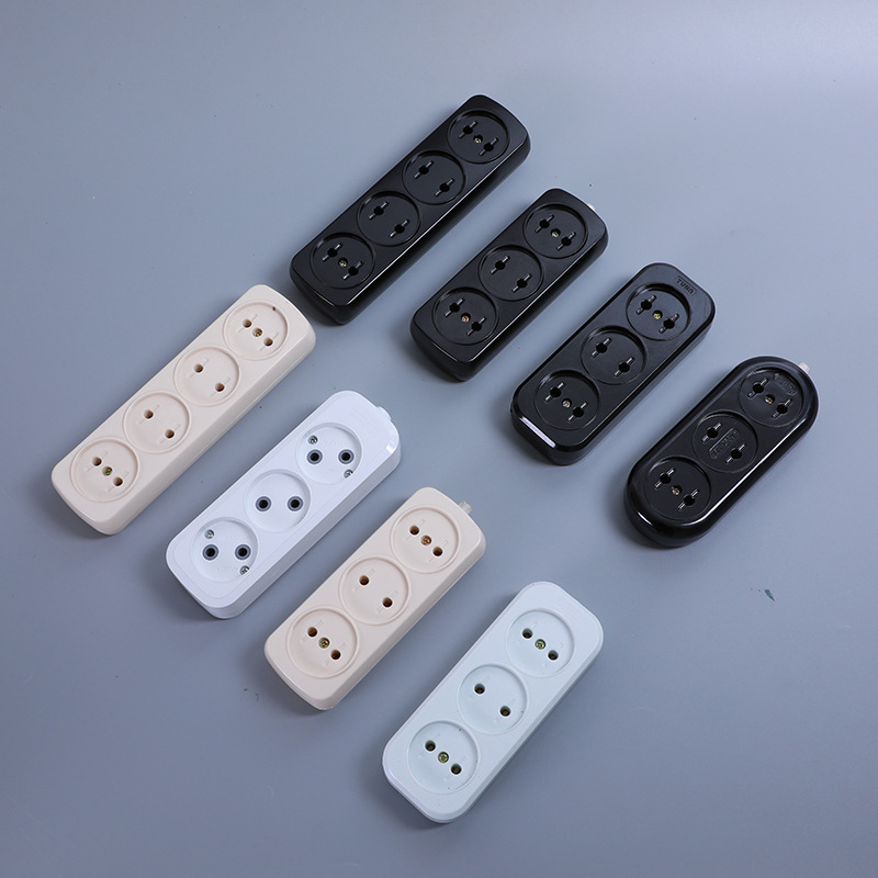 跨境直供欧规欧标三位插板工业用接地两位德标德规插板胶木排插座