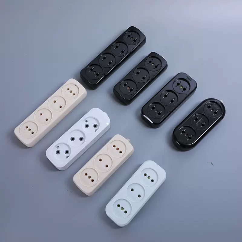 跨境直供欧规欧标三位插板工业用接地两位德标德规插板胶木排插座