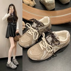 ins潮明星同款内增高德训鞋女2025秋冬新款拼色小众设计感休闲鞋