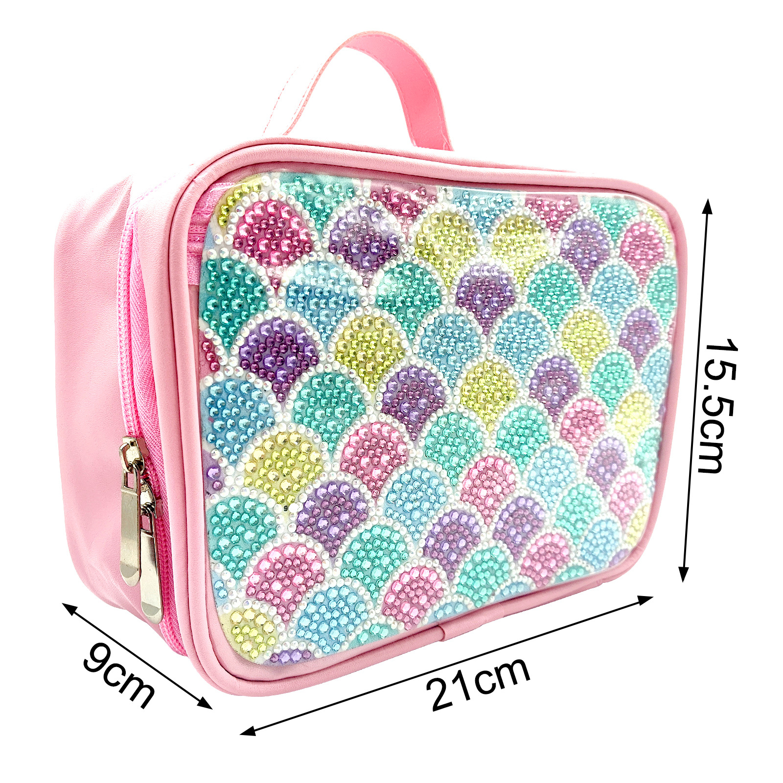 Diamante pintura alrededor de la bolsa de maquillaje hecha a mano bolsas de maquillaje DIY dibujos animados rosa comercio exterior venta al por mayor