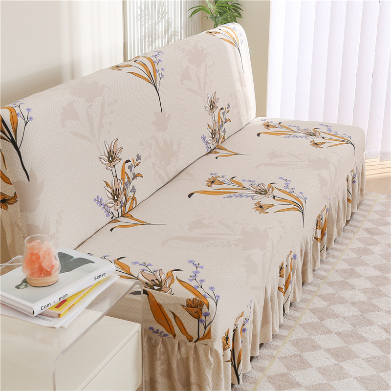Elastic non-armrest sofa bed cover full cover simple foldable sofa cover with skirt skirt sofa cover wholesale