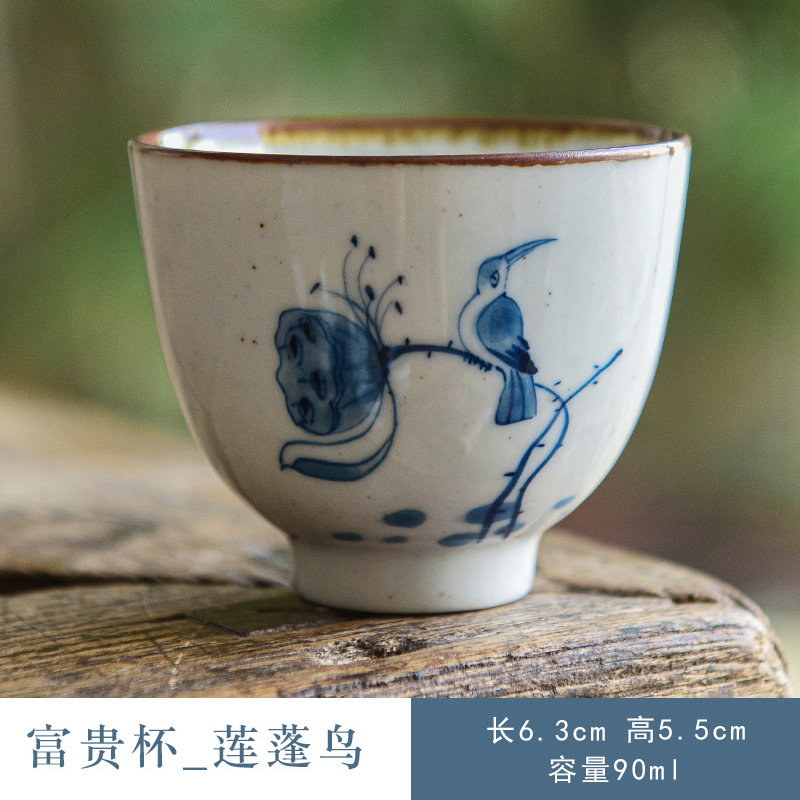 Pintado a mano kung fu taza de té taza principal de loto taza única taza de té de la vendimia juego de té de cerámica taza de té de un solo tazón de té