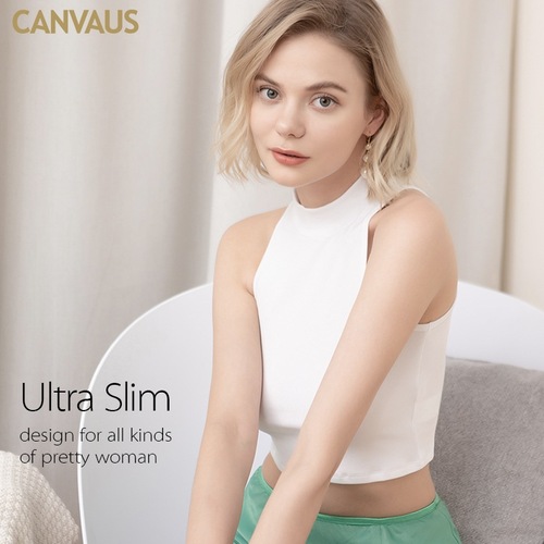 CANVAUS summer new tight sleeveless vest women's slim half turtleneck women's group style waistless short top