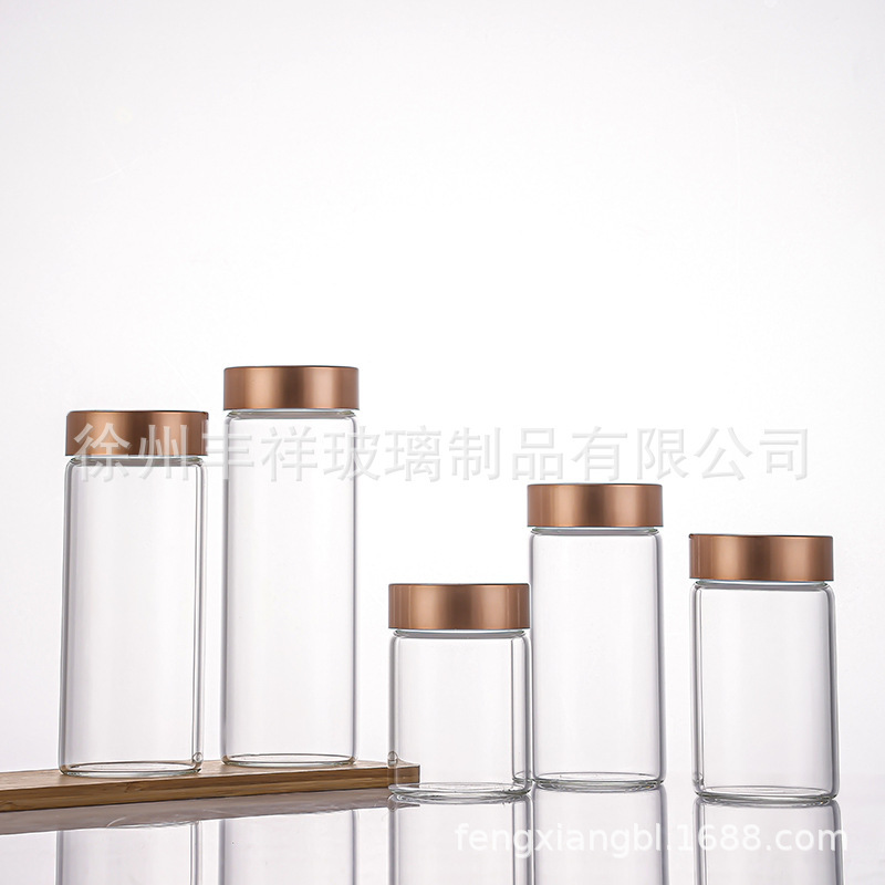 现货供应58mm玫瑰金盖透明密封玻璃管制瓶文玩展示瓶空瓶子批发|undefined