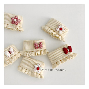 Fresh Style Children's Knitted Scarf Girls' Sweet Agaric Edge Cute Bow Small Flower Wool Neck Protection Scarf