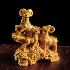 黄杨木雕刻生肖羊摆件三羊三阳开泰动物木质工艺品家居客厅送礼品