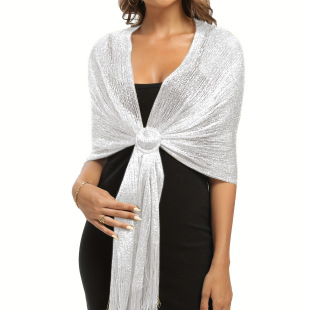 European and American cross-border hot sale gold and silver shawl flat scarf women's scarf bridesmaid ball pie evening dress shawl women