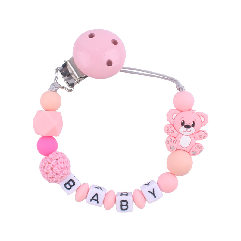 Nuevo bebé suministros de dibujos animados animal oso calmante bebé Cadena de chupete de silicona mordedura cadena anti-caída molar