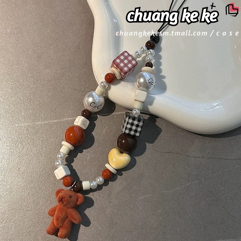 33g Weight Mobile Phone Chain Classification 1 Piece Quantity Cute Geometric Bear PVC Beaded Mobile Phone Chain