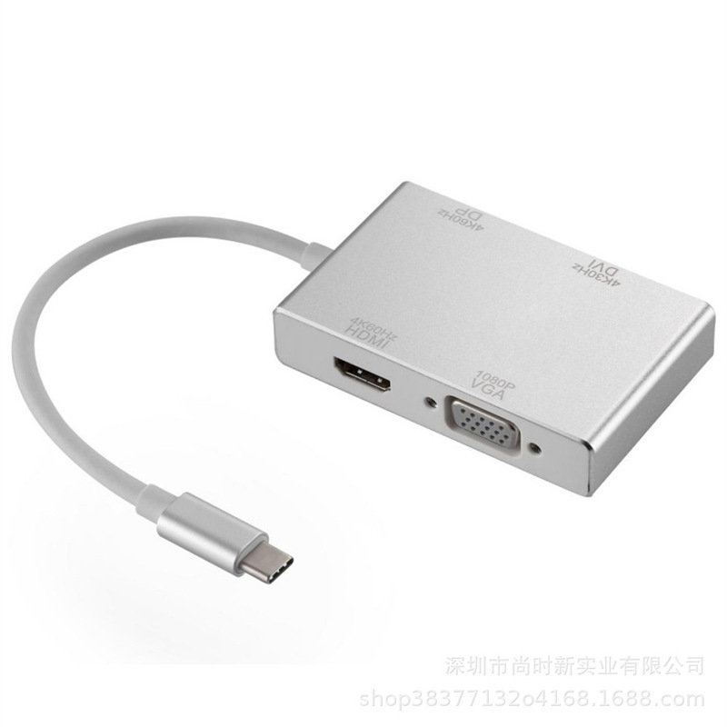 Type-C to HDMI Four-In-One Dvi Vga USB 4K Converter 4in1 Multi-Function Hub Adapter