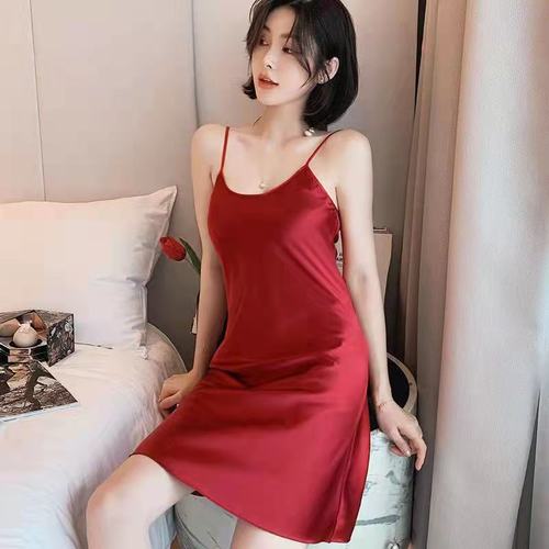 2023 New Pajamas for Women Summer Thin Ice Silk Suspender Nightgown Live Broadcast Sexy Backless Fun Home Clothes