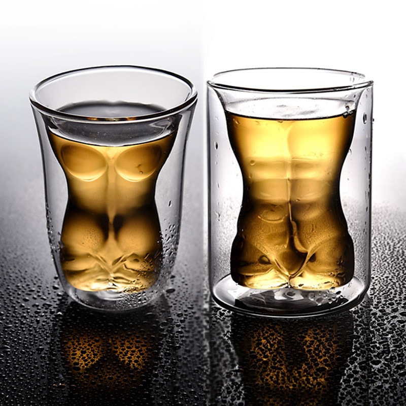 Personalizada creativa de cristal de doble capa feroz belleza masculina de cerveza de vidrio bar espíritus taza de jugo lindo copa de vino tinto
