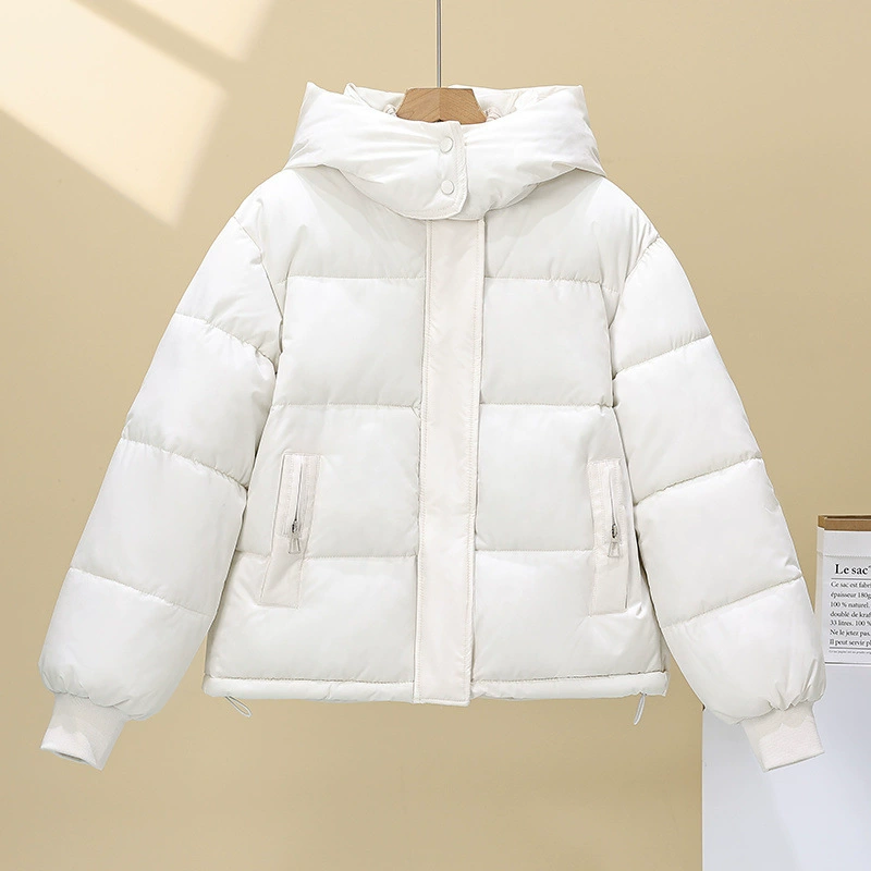 Short down jacket, hooded plus-size, down-filled quilted winter coat