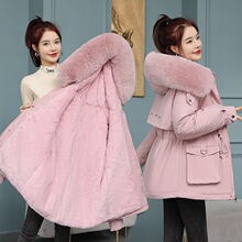 跨境女加绒派克服女短款2025冬新款大毛领修身显瘦棉服外套夹克现