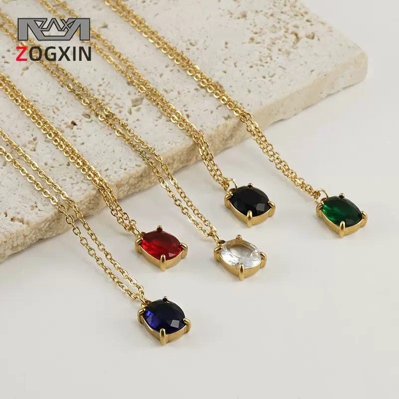 跨境不锈钢锆石不规则吊坠女欧美18K金色时尚百搭几何钛钢项链女