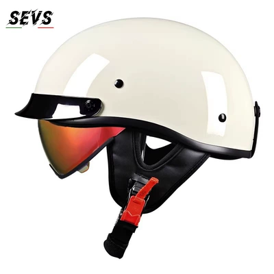 Motosiklet kaskı (dəbilqə) – summer scooter half helmet, electric - milky-white-aurora-red-mirror-m