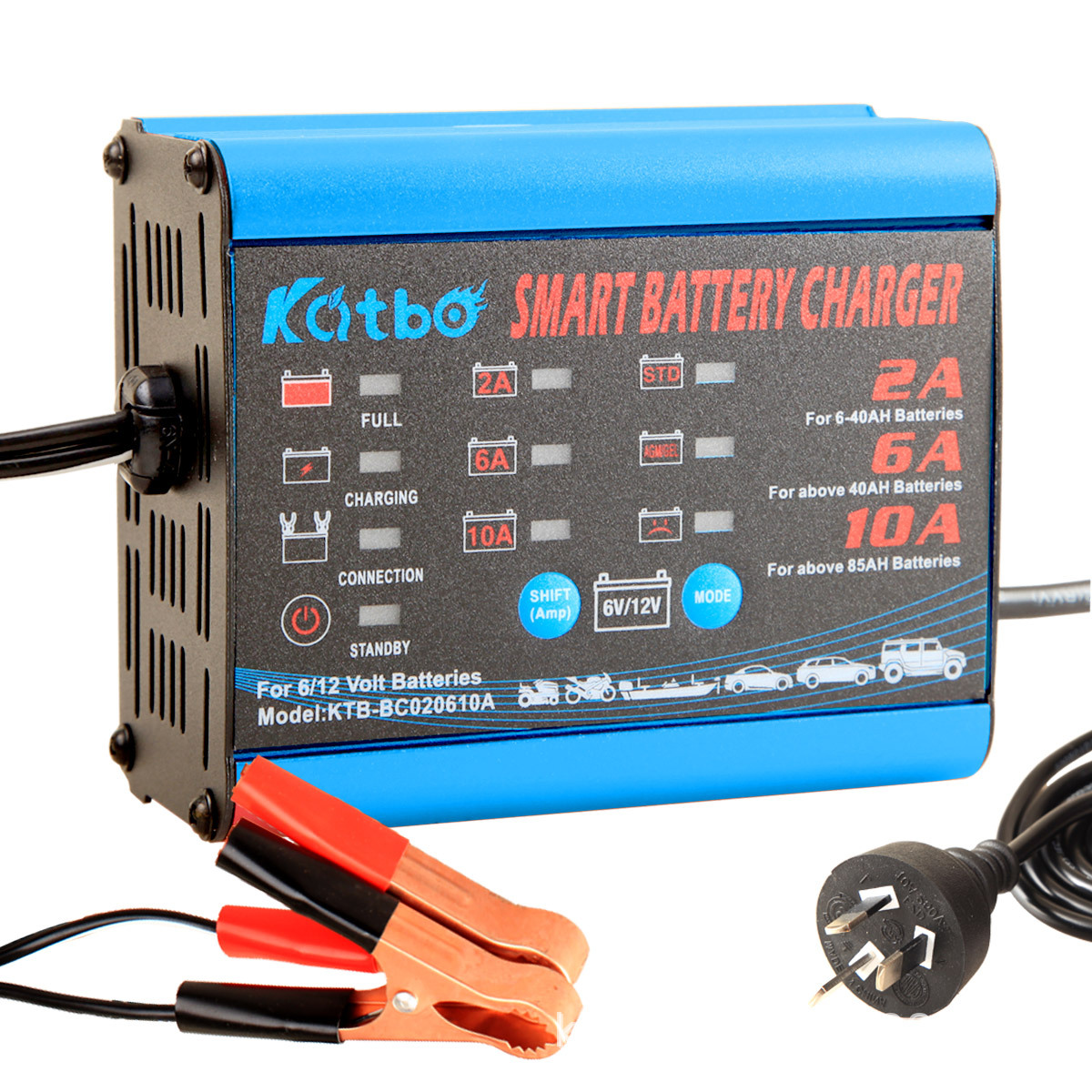 跨境KATBO汽车摩托车电瓶充电器6V12V蓄电池充电器 2A6A10A带修复