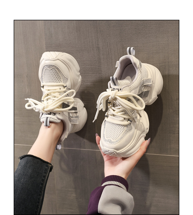 Giày sneaker nữ đế dày chunky lưới thoáng khí tăng chiều cao — Xám tím chi tiết 14