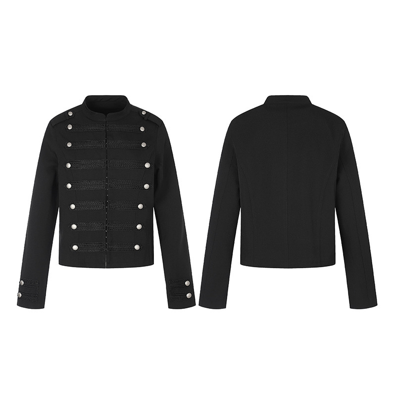 Tuochuan CW1371 American Retro Napoleon Jacket for Men and Women, Slim Fit, Woven Metal Button Design, Stand-up Collar Coat Tuochuan CW1371 American Retro Napoleon Jacket for Men and Women, Slim Fit, Woven Metal Button Design, Stand-up Collar Coat