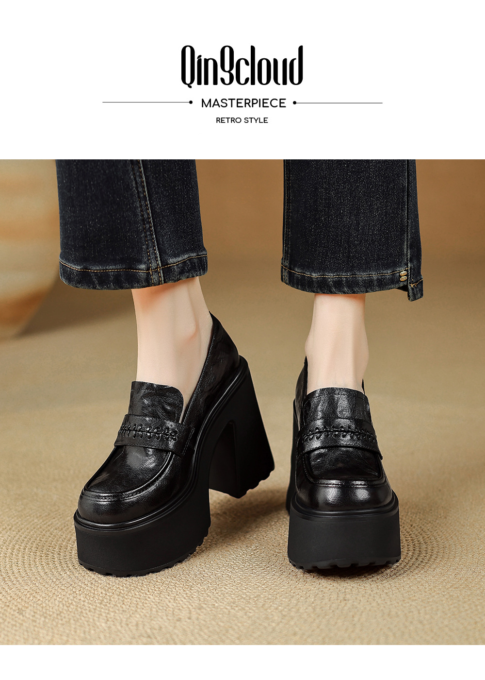 Giày loafer nữ đế dày da cừu non phong cách JK — màu nâu chi tiết 1