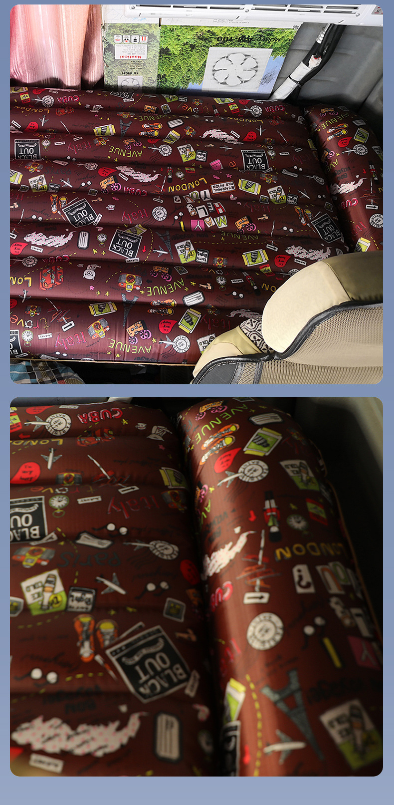 Printed air mattress suitable for large truck cabs, inflatable car mattress for truck drivers to rest and sleep in the vehicle