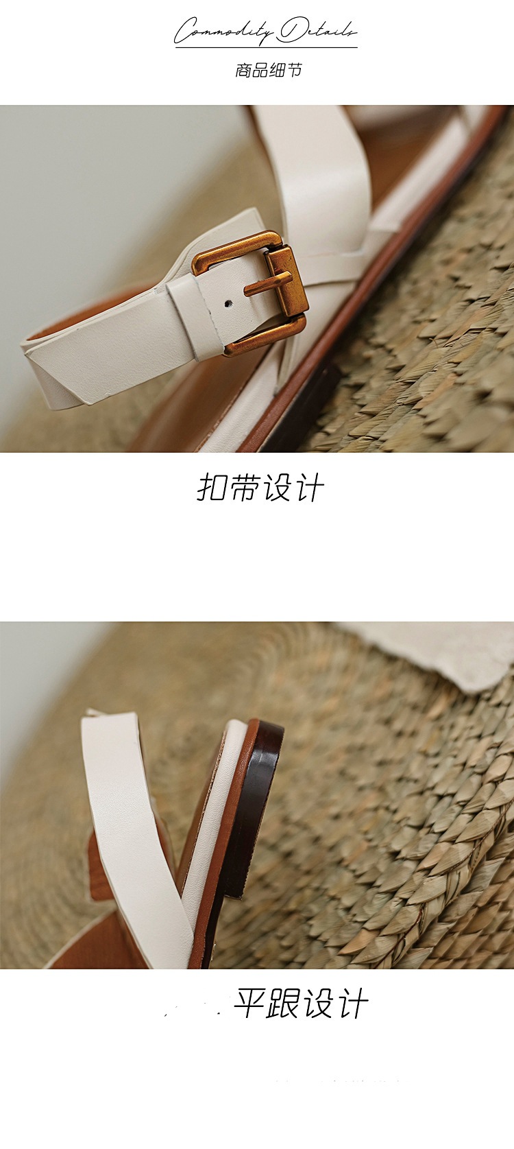Sandal nữ đế bệt phong cách La Mã da bò hở ngón mùa hè — Màu nâu chi tiết 9