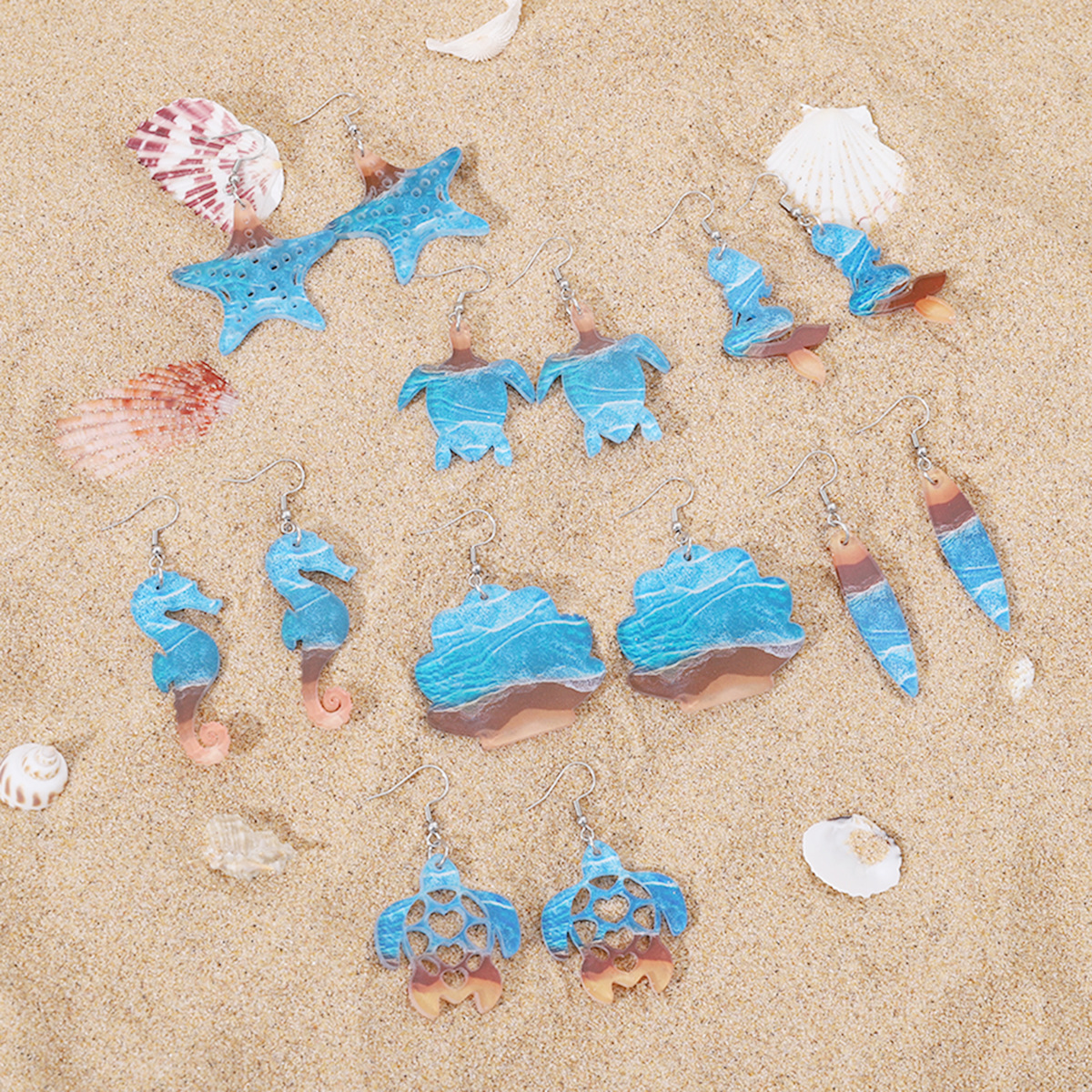 Marine summer beach pendant, acrylic earrings, boho style, beach style