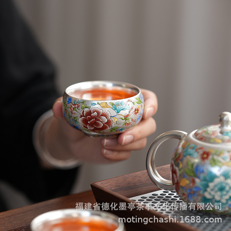 国色天香鎏银茶具旅行功夫套装一壶四杯高端轻奢茶壶礼盒中秋乔迁|undefined