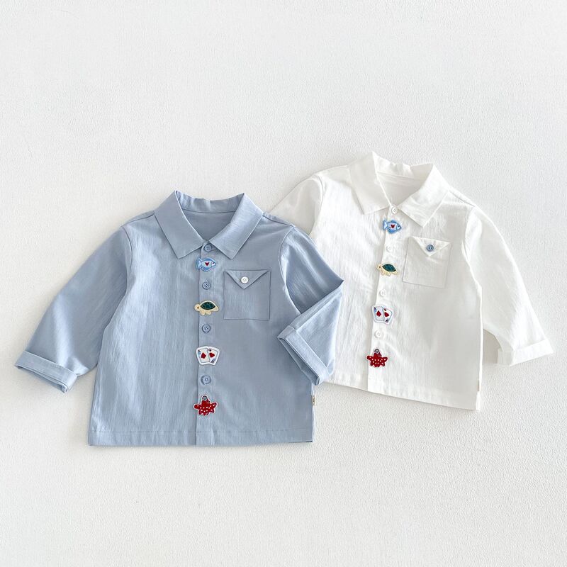 [No Returns or Exchanges] Boys' Label Shirt 2026 New Autumn Baby Ocean Animal Shirt Trendy Zqy638