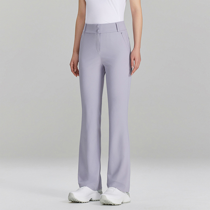 Women's golf flared pants with high waist, double-button zipper pocket design, sun protection, leg-shaping, suitable for daily use on the course
