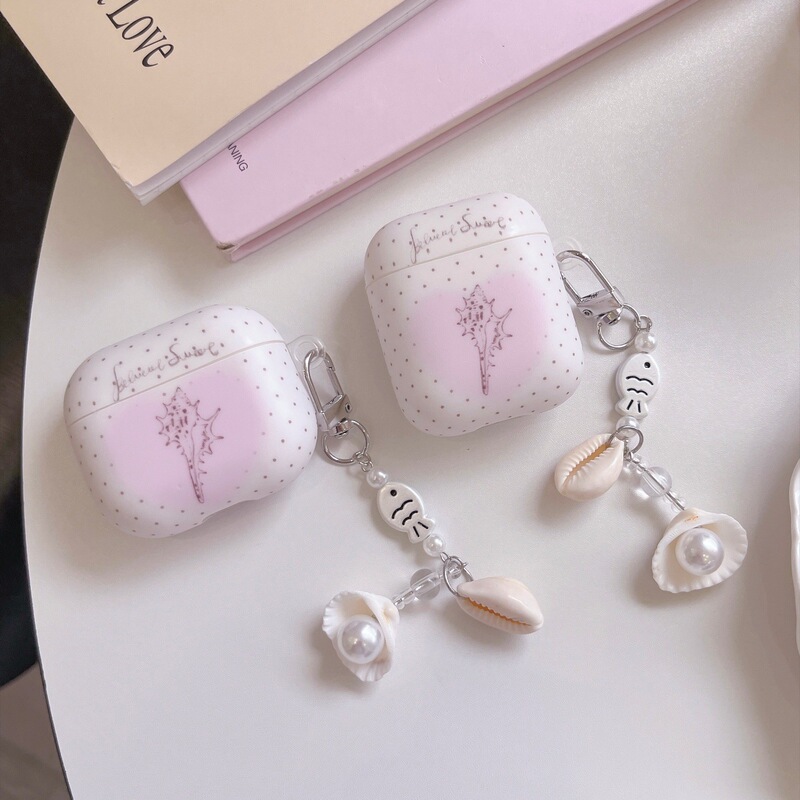 Polka Dot Conch Case for AirPods 4, suitable for Apple 2/3 generation AirPods Pro 3, cute for women