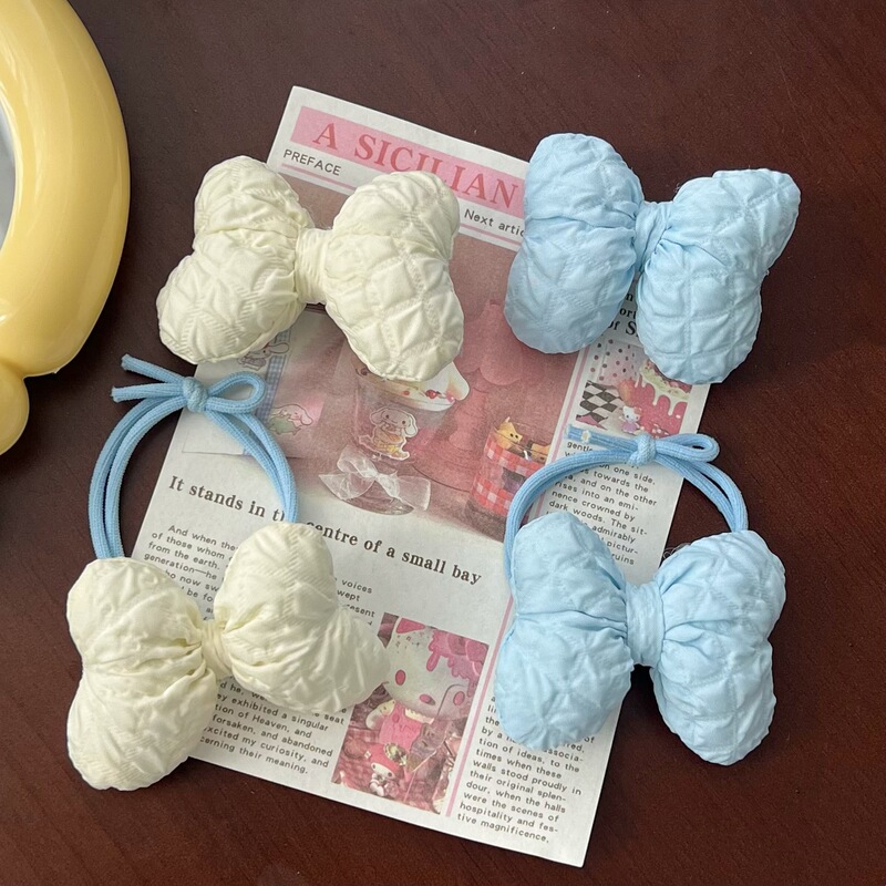 Milk Blue Pillow Puff Bow Hairband Girls' Heart Tie Hair Double Pony Tail Headwear Hairpin Bangs All-match