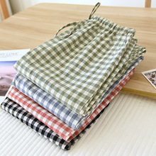 情侣睡裤纯棉水洗棉布格子男女家居裤薄款春夏季简约舒适休闲长裤